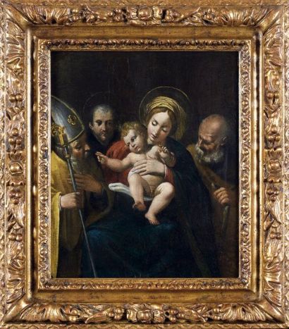 Bartolomeo SCHEDONE (Modène 1578-Parme 1615) Sainte famille avec deux saints Huile...