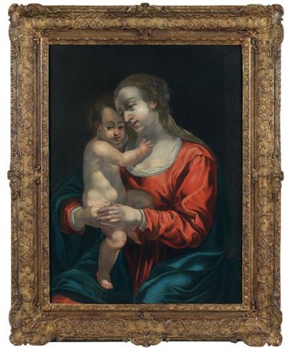 Atelier de Jacques BLANCHARD (Paris 1600-1638) Vierge à l'Enfant Huile sur toile,...