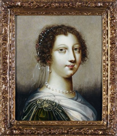 Claude DERUET (Nancy 1535-1662) Portrait d'une jeune femme Huile sur panneau de chêne....