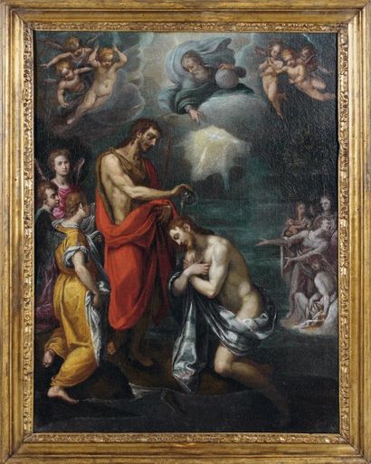 Attribué à Ippolito SCARSELLA dit LO SCARSELLINO (Ferrare 1550-1620) Le baptême du...