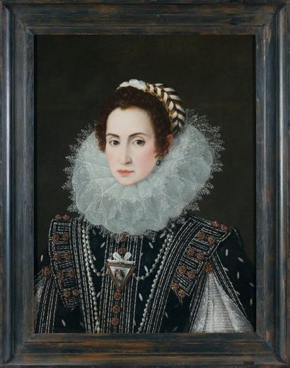 Attribué à Juan PANTOJA de la CRUZ (Valladolid 1551-Madrid 1608) Portrait de femme...