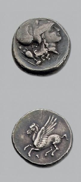 null CORINTHE (vers 340 av. J.-C.) Statère. 8,44 g. Tête d'Athéna à droite, coiffée...