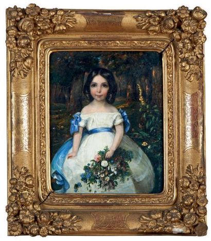 École Française du XIXe siècle Portrait de Blanche Davillier Huile sur toile. 27...