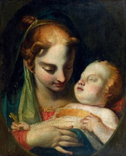 Ecole italienne du XVIIe siècle Vierge à l'Enfant, dans le goût de Maratta Huile...