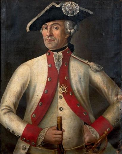 École FRANÇAISE du XVIIIe siècle Portrait de militaire Huile sur toile. (Accidents)....