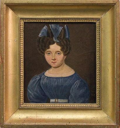 LEGENDRE Portrait de femme en robe bleue Huile sur toile signée et datée 1829 en...