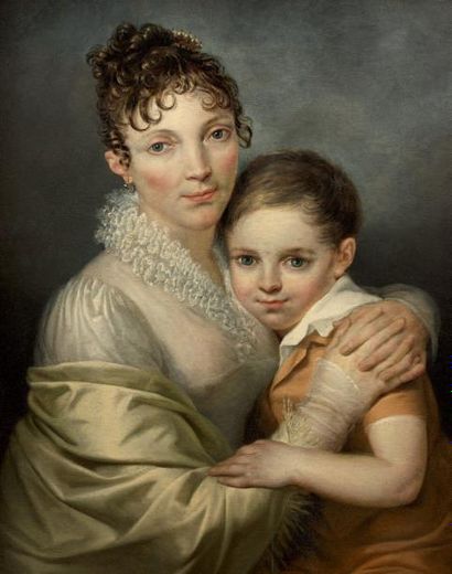 Attribué à François Joseph Navez (1787-1869) Portrait de femme et de son fils Huile...