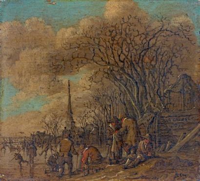 Anthony Janz van der CROOS (1606-1662) Scène de patinage hivernal sur un estuaire...