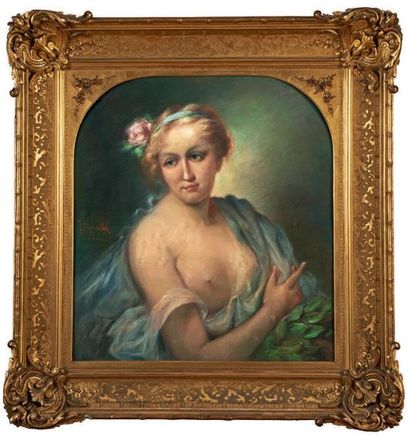 École Française du XIXe siècle Portrait de femme, d'après Rosalba Carriera Pastel,...