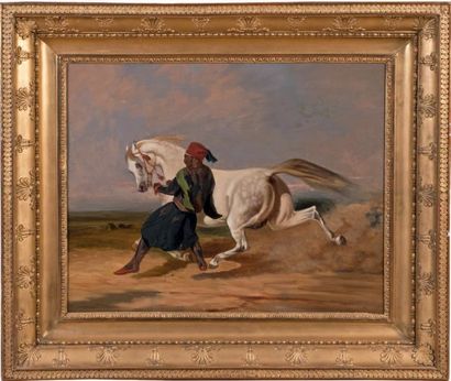 École Française du XIXe siècle Le cheval d'Abdel Kader, d'après Alfred de Dreux Huile...
