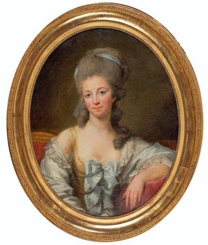 Attribué à Élisabeth VIGÉE-LEBRUN (1755-1842) Portrait de femme à la robe aux rubans...