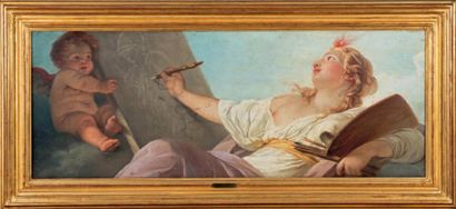 École FRANÇAISE du XVIIIe siècle Allégorie de la Peinture Huile sur toile, rentoilée....