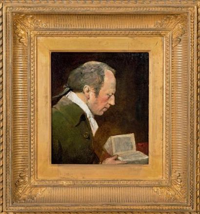 Ecole anglaise de la fin du XVIIIe siècle Portrait d'homme vu de profil lisant Huile...