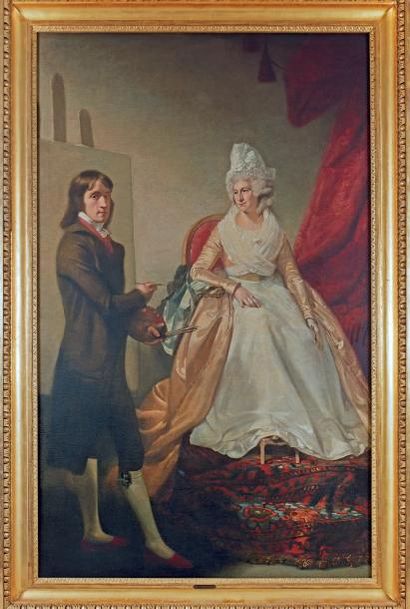 Ascher James OLIVER (vers 1774-1842) Portrait de l'artiste et de sa mère Huile sur...