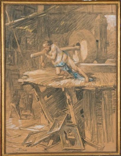 Aimé MOROT (1850-1913) L'Artiste esclave Crayon noir et crayon de couleurs signé...