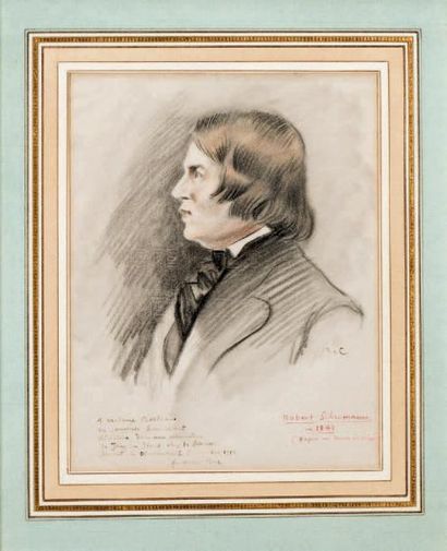 Ferdinand BAC (1859-1952) Portrait de Robert Schumann en 1841 Crayon et crayon de...