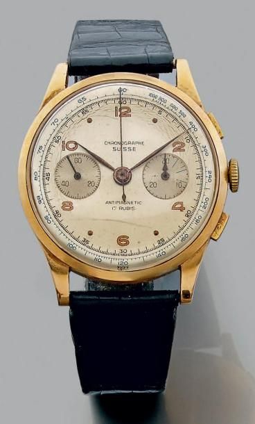 null Montre-bracelet d'homme, la montre de forme ronde en or jaune 18k formant chronographe,...