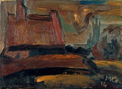 Marcel GROMAIRE (1892-1971) Petit paysage au beffroi, 1914 H uile sur toile, signée...