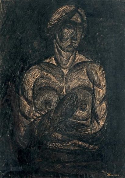 Peter ALMA (1886-1969) Portrait de femme, 1912 Encre et lavis, signé et daté en bas...