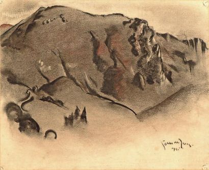Germ de JONG (1886-1967) Paysage de montagne Technique mixte sur papier, signée et...
