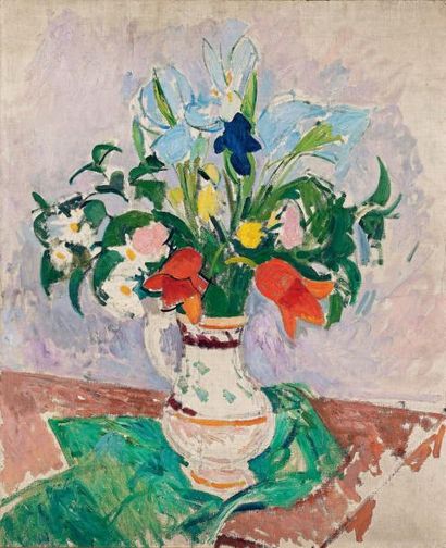 Rudolf LEVY (1875-1943) Bouquet de fleurs variés, vers 1910 Huile sur toile marouflée...