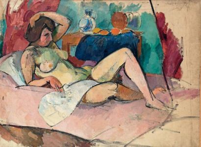 Rudolf LEVY (1875-1943) Modèle nu allongé, Paris, 1910 Huile sur toile. (Accidents)....