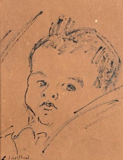 Lodewijk SCHELFHOUT (1881-1943) Portrait d'Aleyda Kickert Dessin à l'encre, signé...