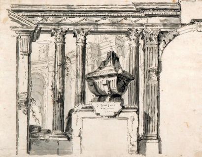 Ecole Italienne du XVIIIe siècle Projet pour un décor en trompe-l'oeil Plume, lavis...