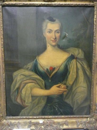 Ecole française, d'après le XVIIIème siècle « Dame de qualité ». Huile sur toile....