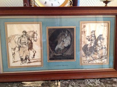 John LEWIS-BROWN (1829-1890) Cavaliers Tête de cheval Trois dessins à la plume ou...