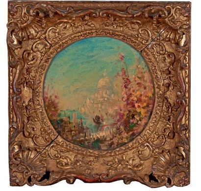 Félix ZIEM (1821-1911) Venise Huile sur carton de forme ronde, porte le timbre de...