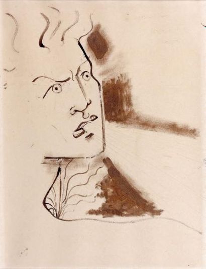 Jean COCTEAU (1889-1963) Le vent Lavis d'encre sépia, porte une trace de signature...