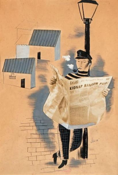 Antoni CLAVE (1913-2005) Kidnap ransom paid ! Gouache et collage, signé vers le bas...