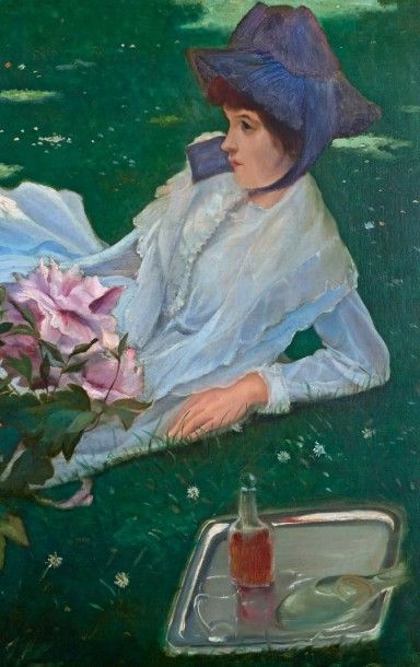 Jacques-Emile BLANCHE (1861-1942) Henriette Chabot aux pivoines, 1884 Huile sur toile,...