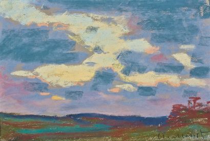 Claude monet (1840-1926) Étude de ciel Pastel, signé en bas à droite. (Petite déchirure...