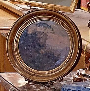 ÉCOLE FRANÇAISE de XIXe siècle Paysage d'Italie Huile sur carton ronde. Diamètre:...