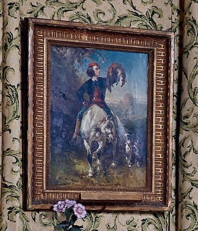 Alfred de DREUX (1810-1860) L?Écossais au renard Huile sur toile, signée en bas à...