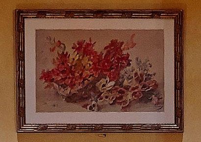 Madeleine LEMAIRE (1845-1928) Jeté de fleurs Aquarelle, signée en bas à droite. 31...