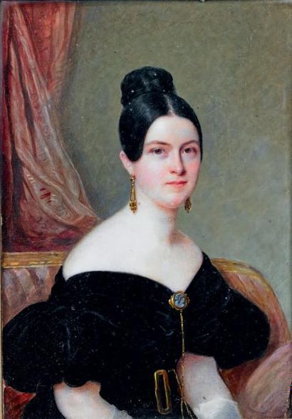 Savinien Edme DUBOURJAL (1795-1853) Portrait de femme Miniature rectangulaire, signée...