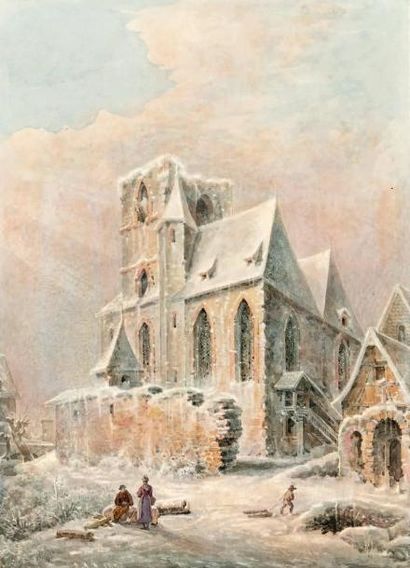 Johann Adam ACKERMANN (1780-1853) Paysage d'hiver Aquarelle, signée et datée 1832....