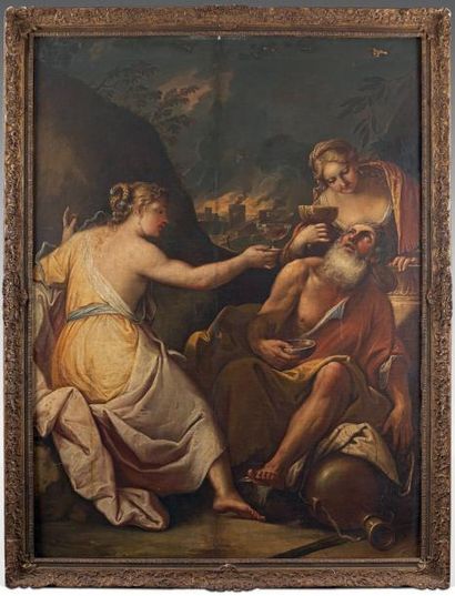 Attribué à Gregorio LAZZARINI (1655-1730) Loth et ses filles Huile sur toile, rentoilée....