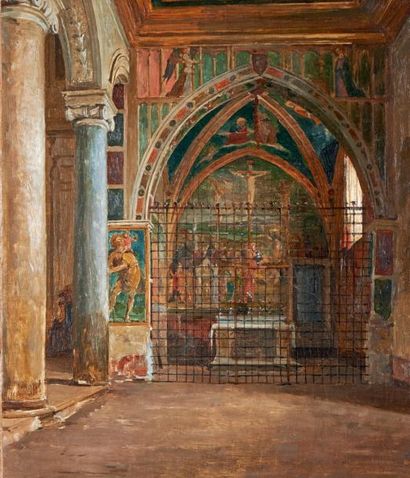 Emile ADAN (1839-1937) L'église Saint-Clément à Rome, la chapelle Esquisse. Huile...
