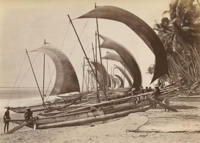 William Louis Henry Skeen (1860-1903) «Fishing canoe, Ceylan». Tirage albuminé d'après...