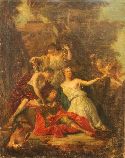 null Ecole française du XVIIIème siècle :
"Renaud et Armide".
Huile sur toile (rentoilée).
68...