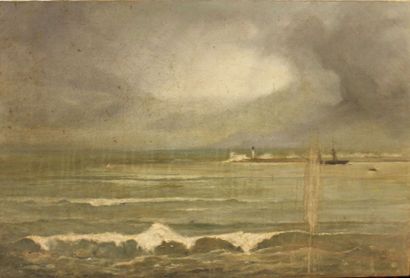 null Ecole française de la fin du XIXème siècle :
"Marine".
Huile sur toile.
67 x...