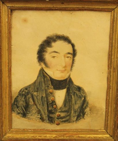 null Ecole française du début du XIXème siècle :
"Portrait d'homme".
Aquarelle.	
27...