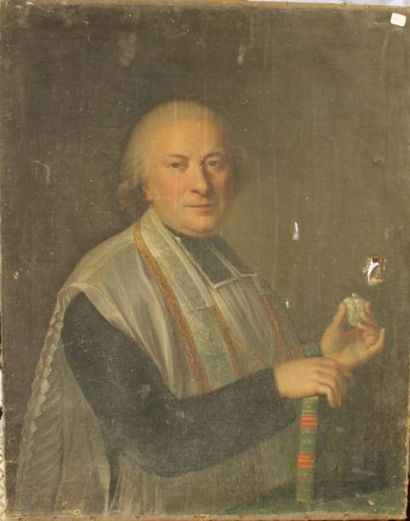 null Ecole française du XVIIIème siècle :
"Portrait d'ecclésiastique tenant un cœur...