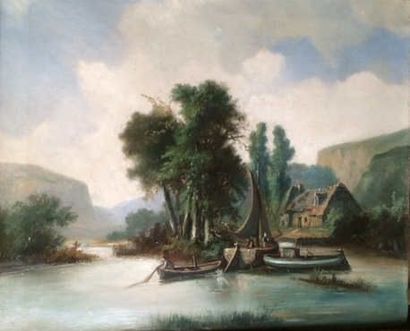 null Ecole du XIXème siècle :
"Scène fluviale."
Huile sur toile.