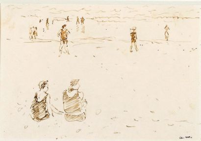 Albert Marquet (1875-1947) Scène de plage à Hendaye, 1926 Dessin à l'encre, signé...