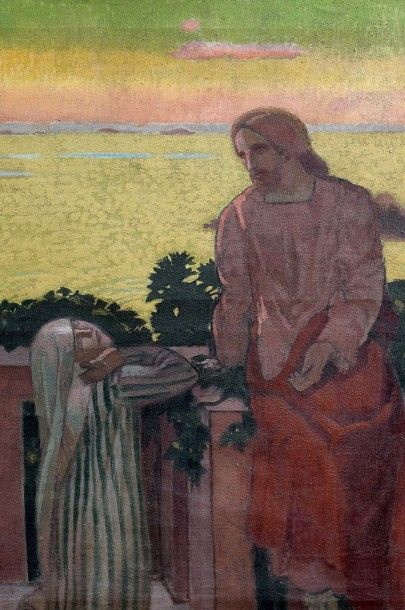 Maurice DENIS (1870-1943) Perros-Guirec, Jésus chez Marthe et Marie, 1917 Huile sur...